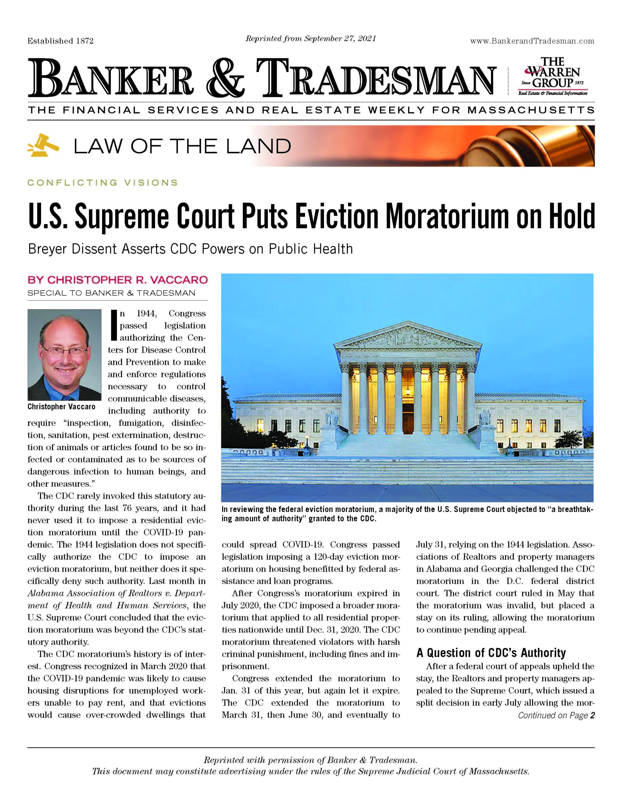 U.S. Supreme Court Puts Eviction Moratorium on Hold