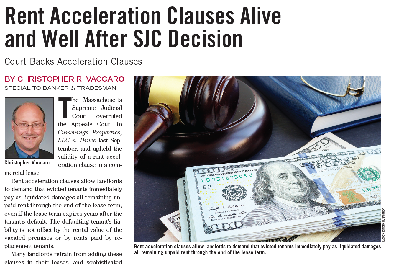 Rent Acceleration Clauses Alive and Well After SJC Decision